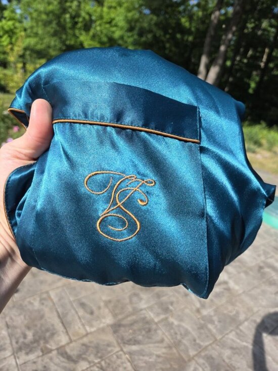 Victoria's Secret Other - Vtg Victoria’s Secret Gold Label Satin Sleep Shirt Teal Long Sleeve VS Monogram